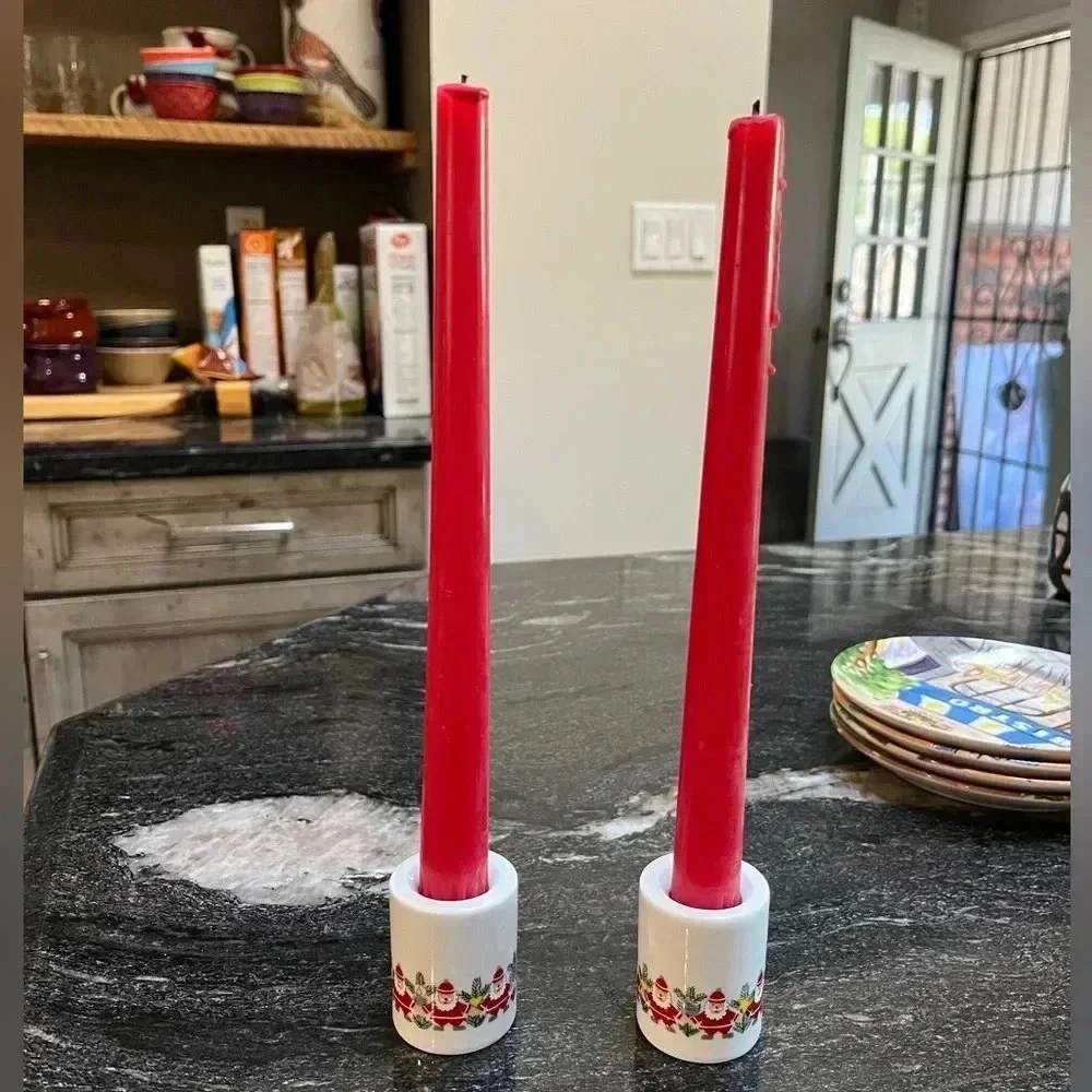 Vintage Santa Candlestick Holders Bavarian set of 2  Holiday Christmas
